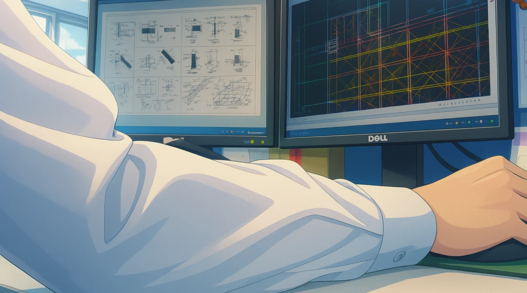 鉄骨施工図CAD担当の仕事中の写真