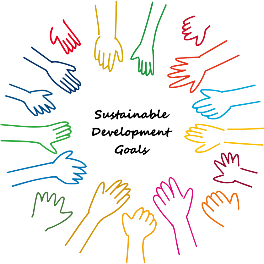 様々な色をした手が合わさるSDGsのイメージイラスト